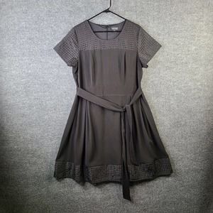 City Chic Dress Womens 16 Small Black Fit & Flare Midi Tie Waist Short Sleeve